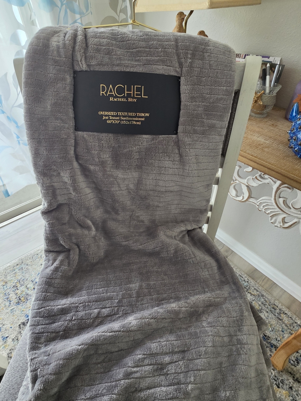 RACHEL Rachel Roy Plush Ribbed Throw Blanket in Gray